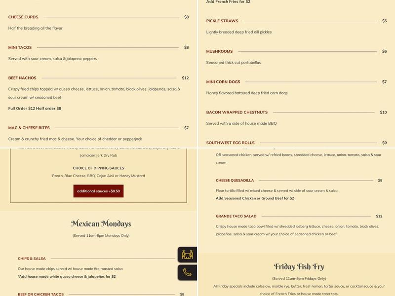 Buca's Bar & Grill Menu