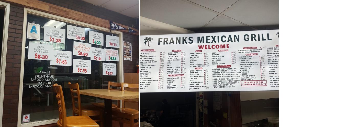 Franks Mexican Grill Menu