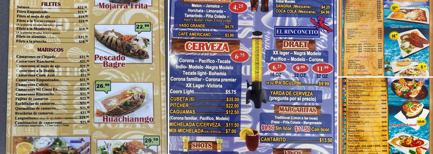 El Rinconcito Fine Mexican and Seafood Menu
