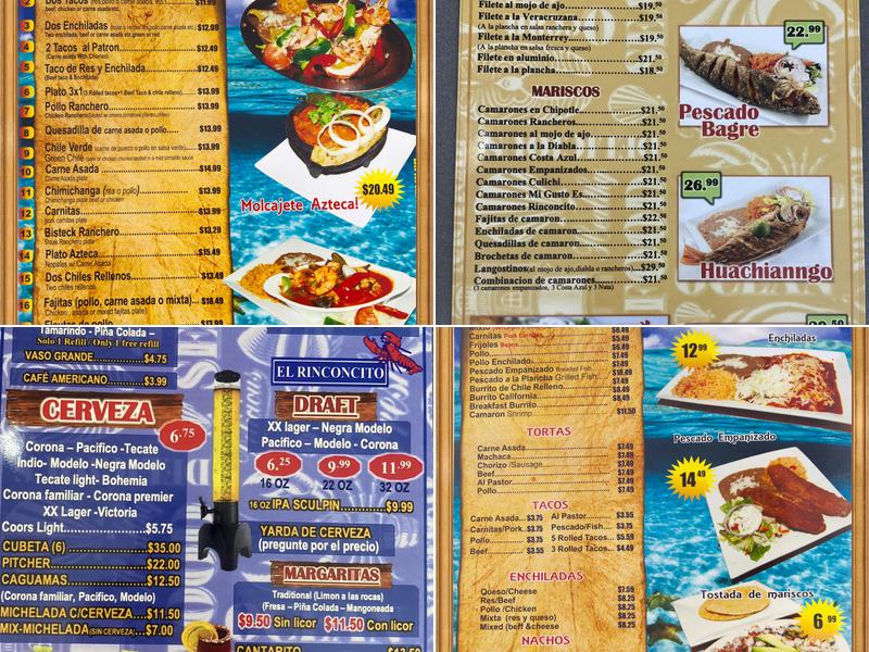 El Rinconcito Fine Mexican and Seafood Menu