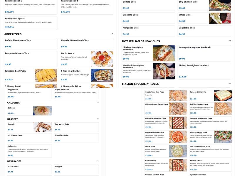 Armando's Pizza Menu