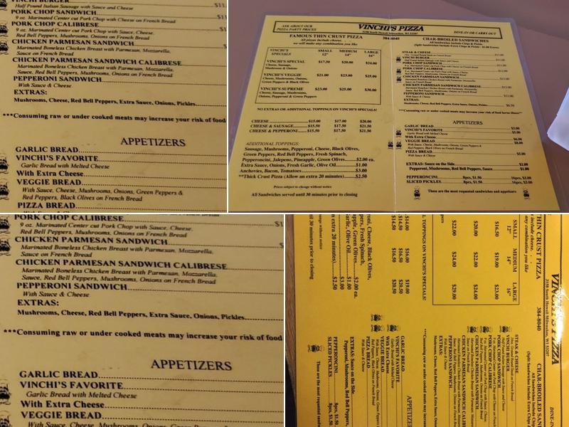 Vinchi's Pizza Menu