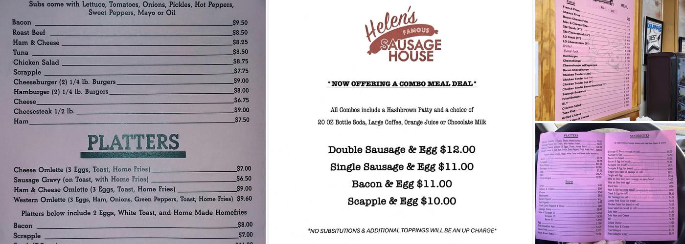 Helen's Sausage House Menu