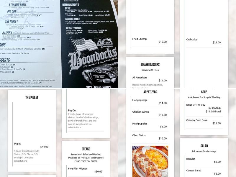 Boondocks Restaurant & Package Store Menu