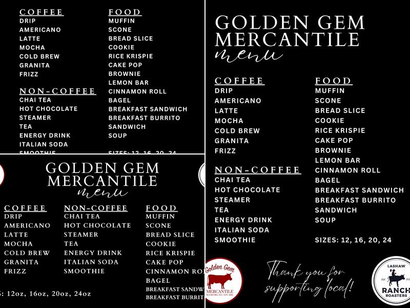 Golden Gem Mercantile Menu