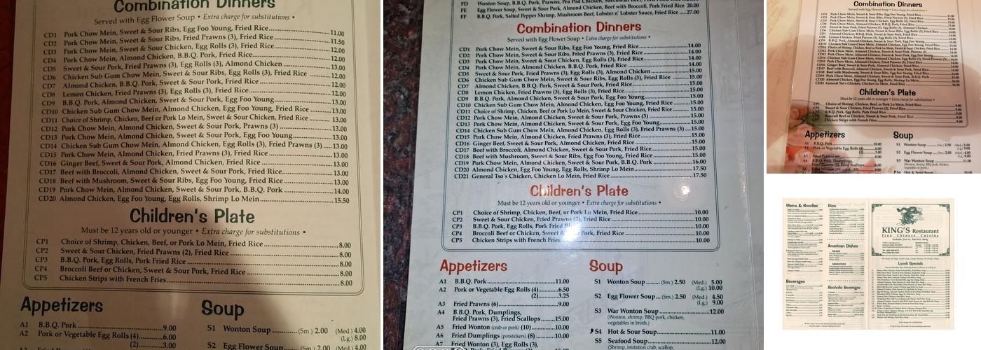 King's Restaurant Menu