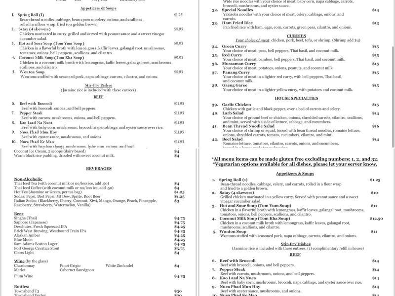 A Taste of Thai Menu