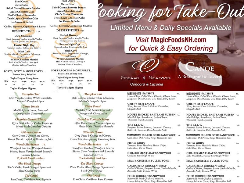 Canoe Restaurant Menu