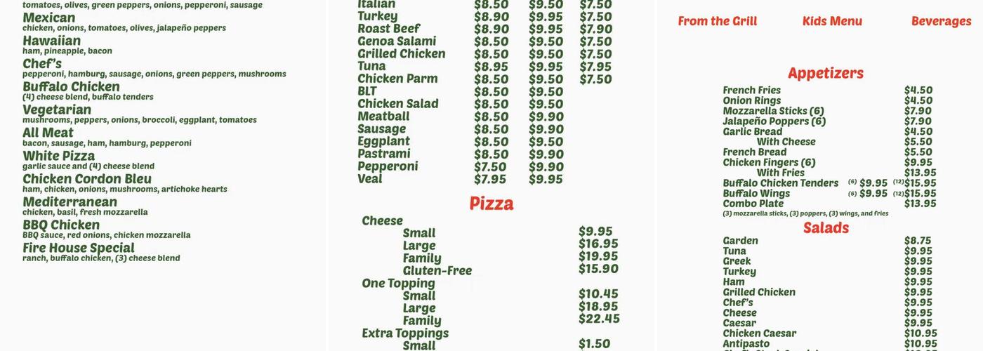 Bradford Pizza Chef Menu