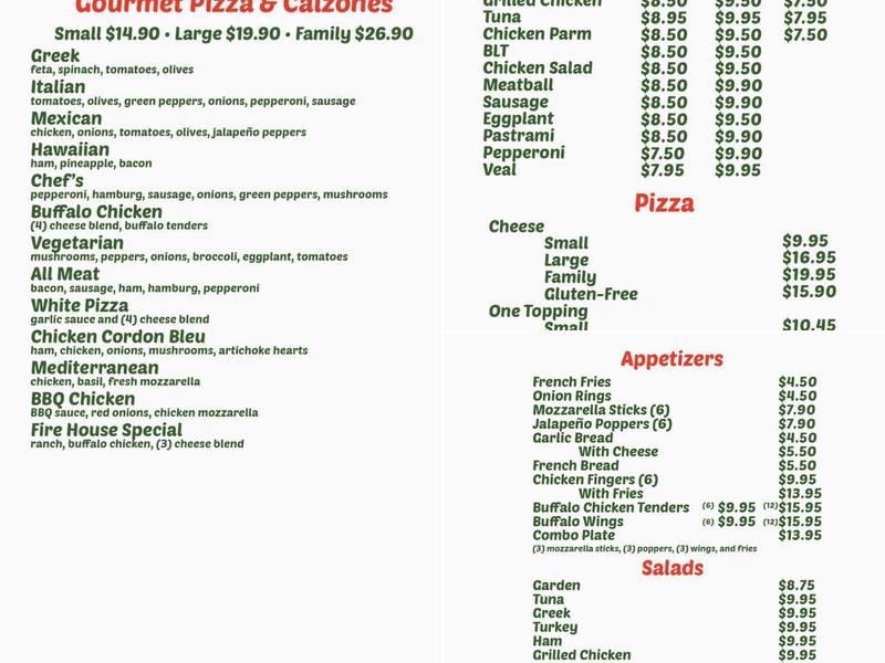Bradford Pizza Chef Menu
