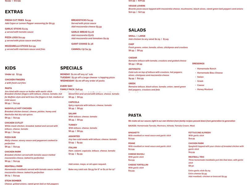 Bisonte Pizza Co. Menu