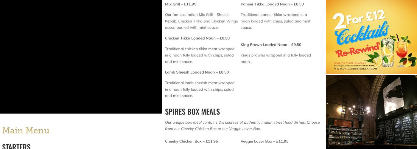 Dhillons Brewery Spire Bar Menu