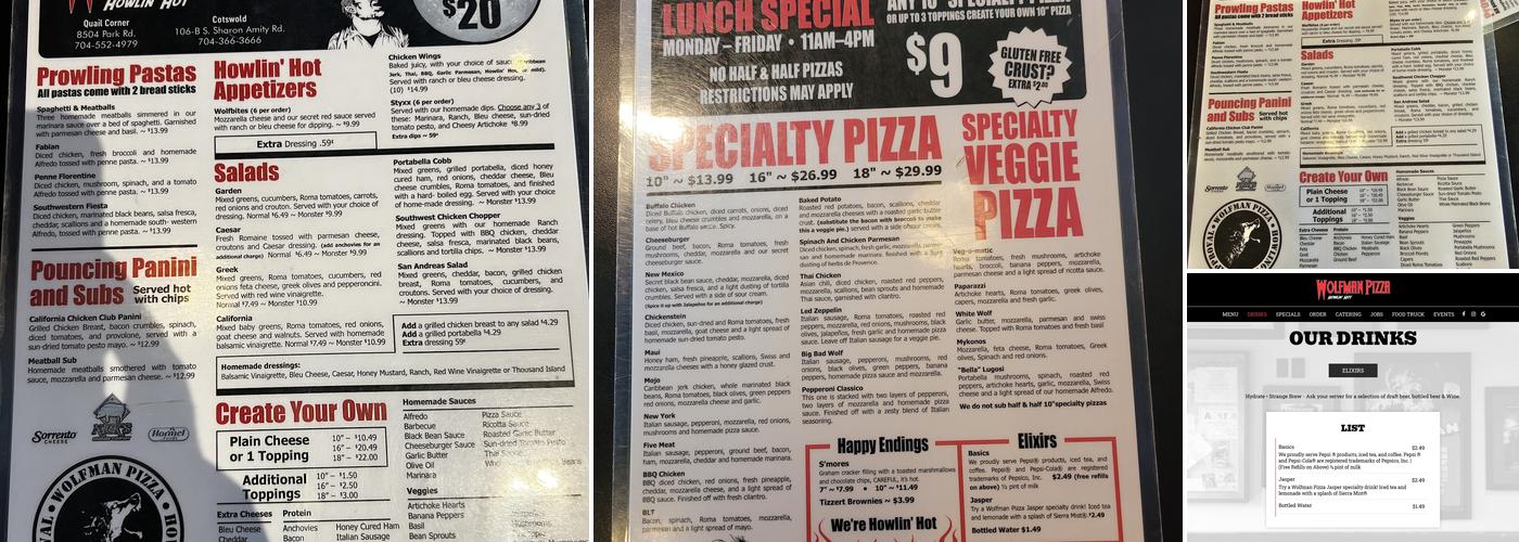 Wolfman Pizza Menu