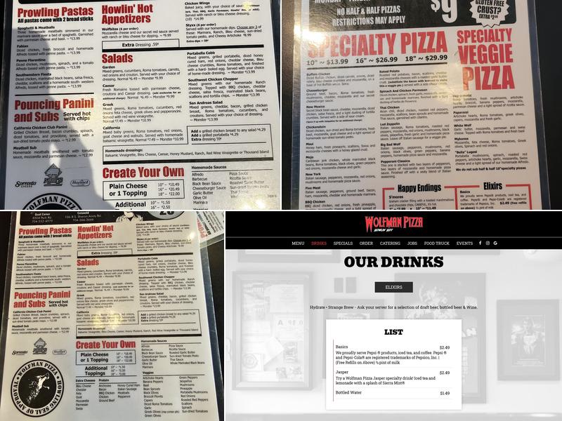 Wolfman Pizza Menu