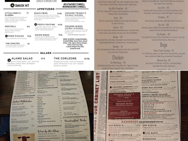 Cowbell Burger & Whiskey Bar Menu
