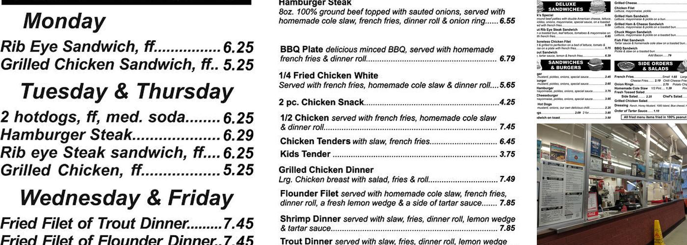 Zack's Hamburgers Menu