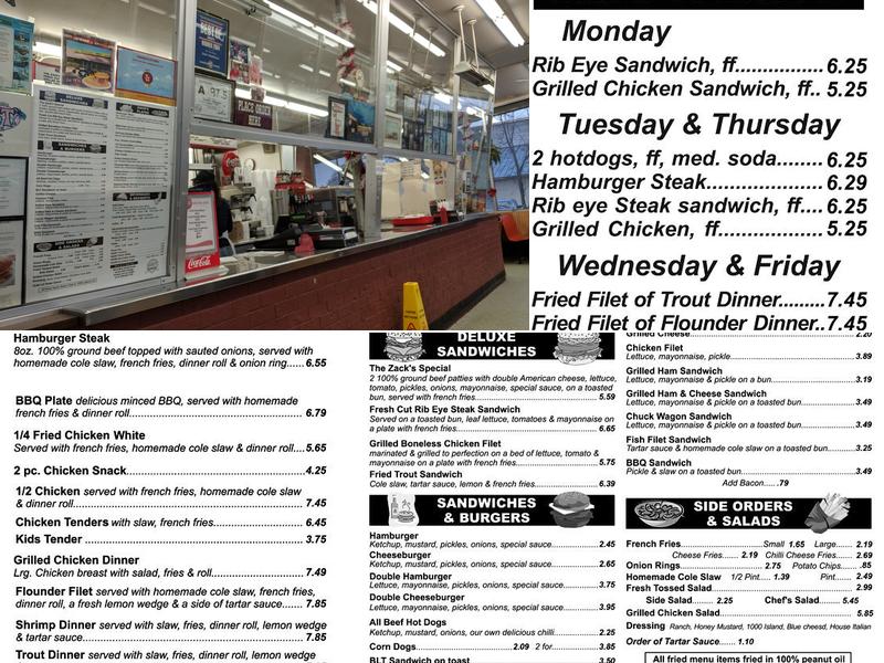 Zack's Hamburgers Menu