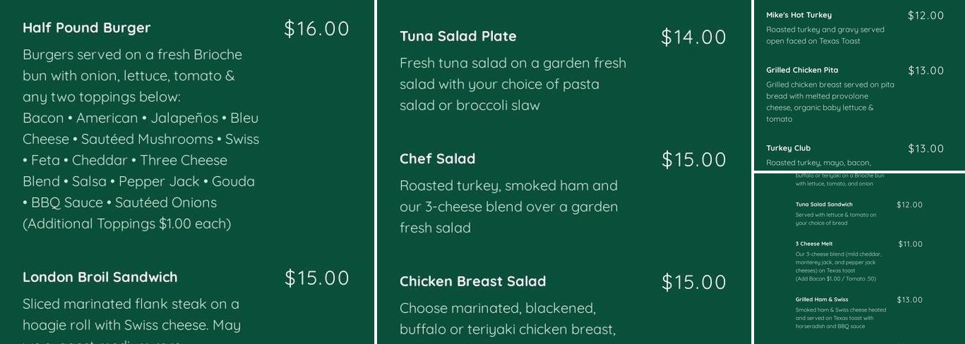 Alexander Michael's Menu