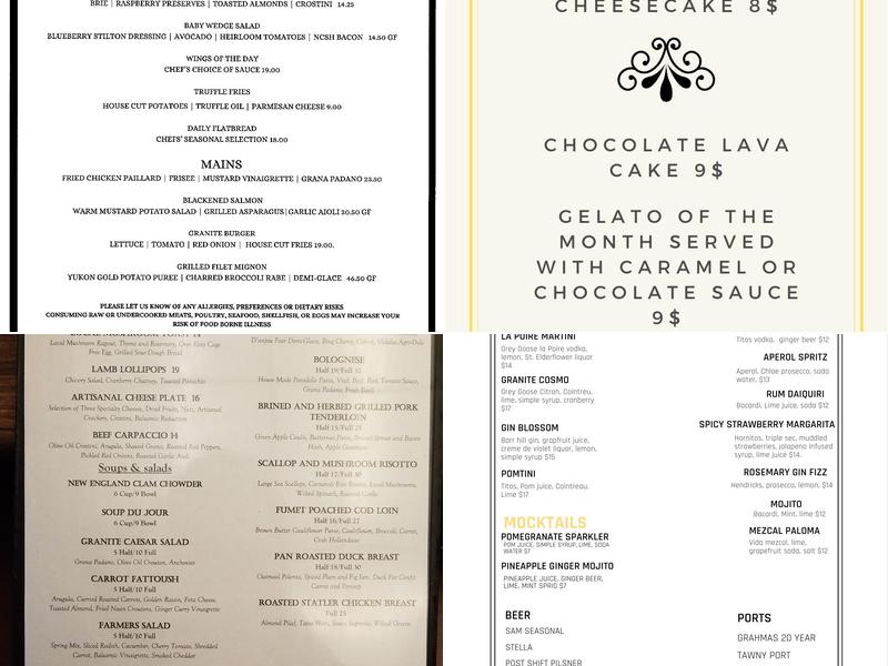 Granite Restaurant & Bar Menu