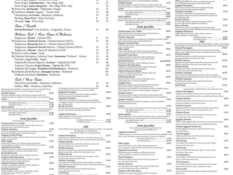 Angelina's Ristorante Italiano Menu