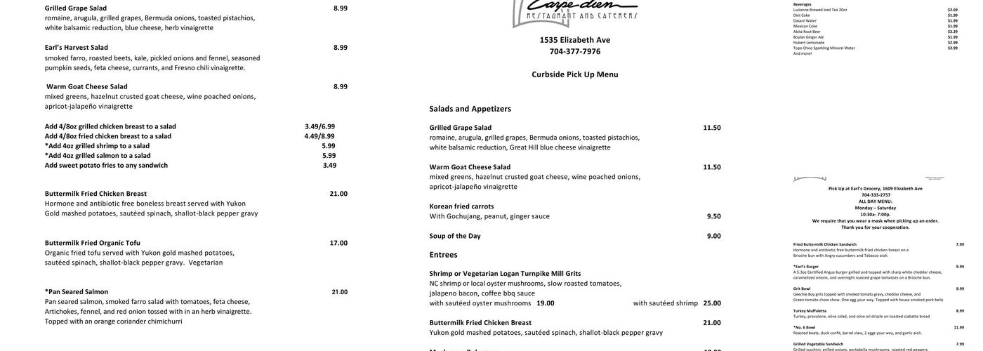 Carpe Diem Restaurant & Caterers Menu