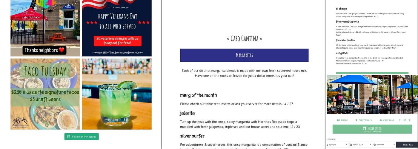 Cabo Fish Taco Menu