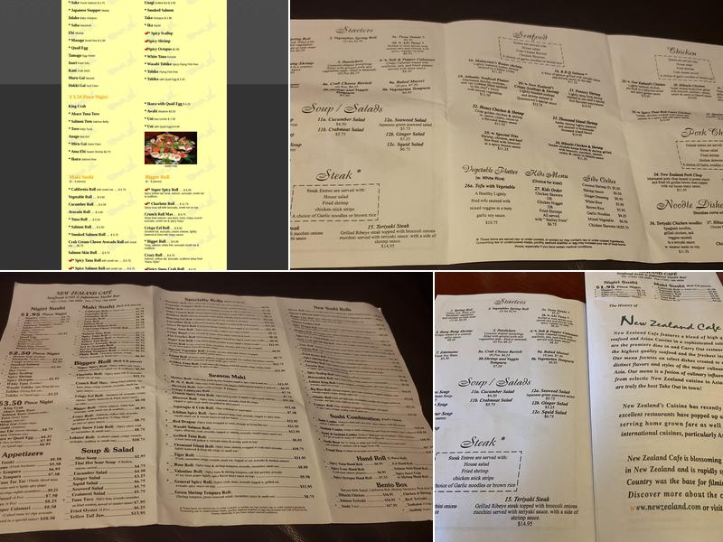 New Zealand Cafe Menu