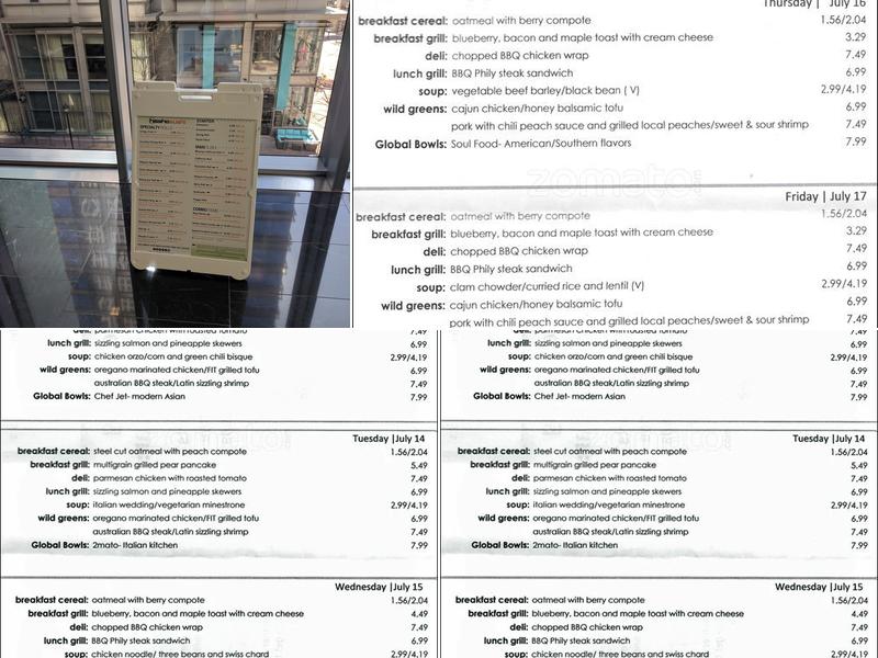 Taste Cafe Menu