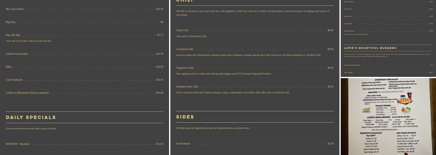 Lupie's Cafe Menu
