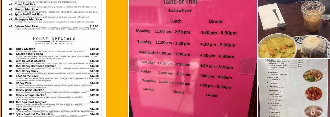 Taste of Thai Menu