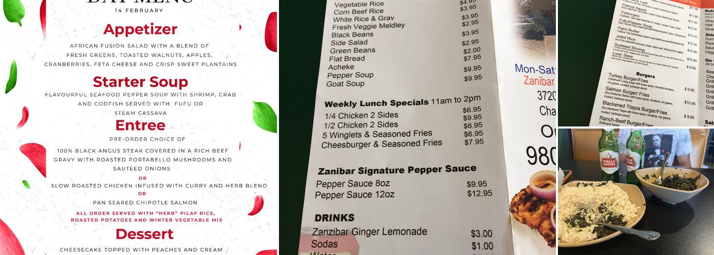 Zanzibar Cafe Menu