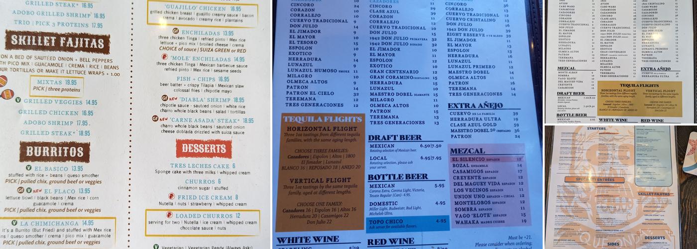 Que Onda Tacos + Tequila Uptown Menu