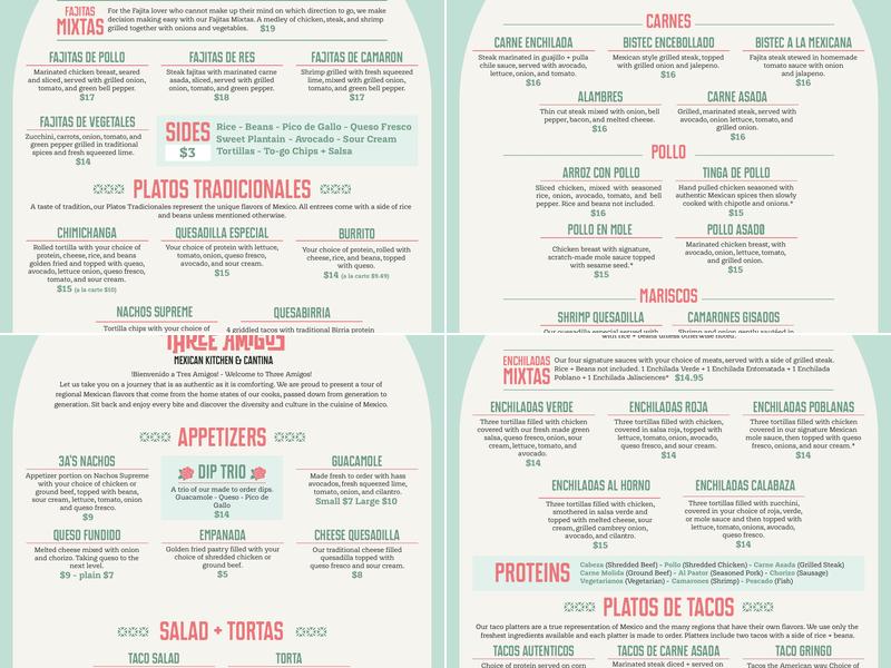 Three Amigos Mexican Grill & Cantina Menu