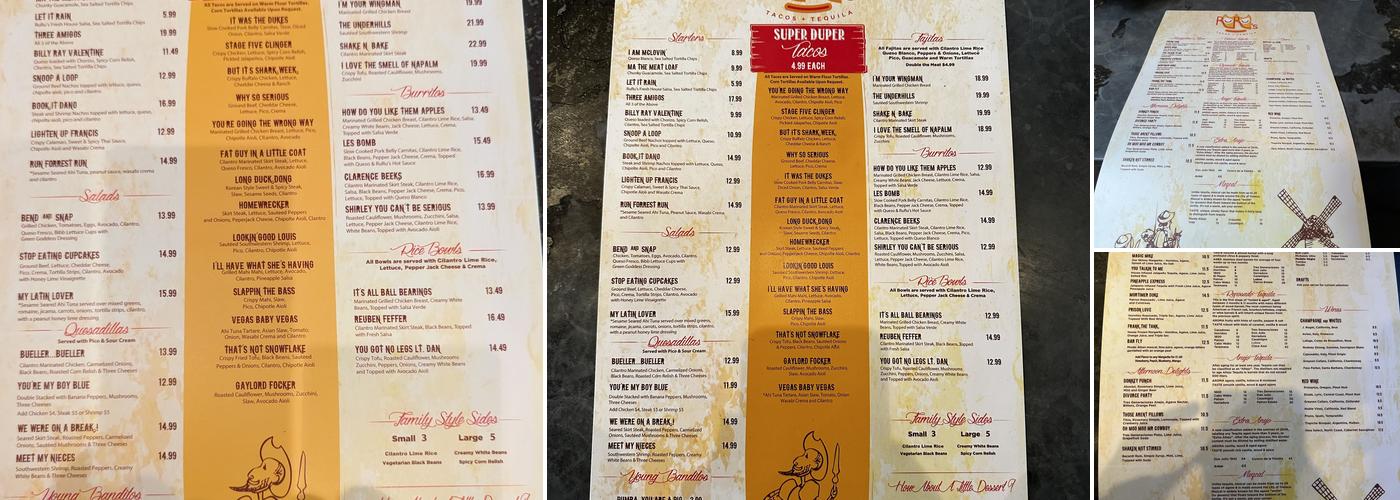 Ru Ru's Tacos & Tequila Menu