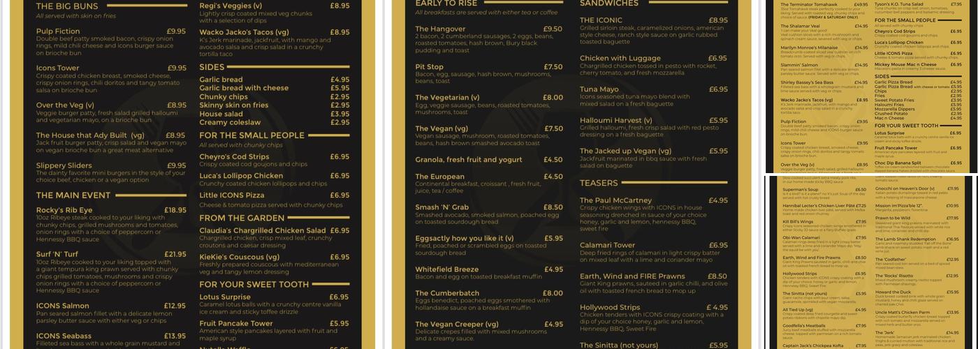 Icons Restaurant Menu