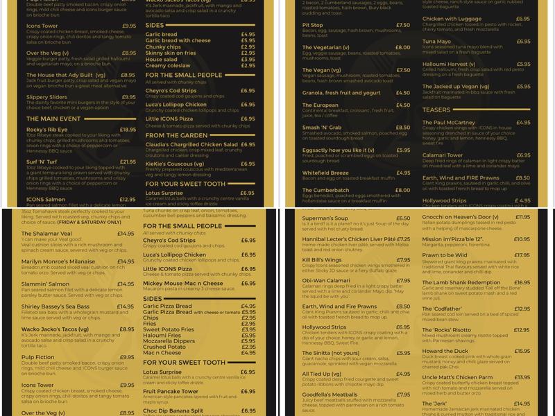 Icons Restaurant Menu