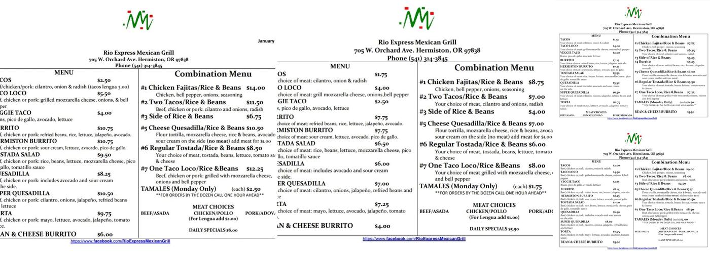 Rio Express Mexican Grill Menu