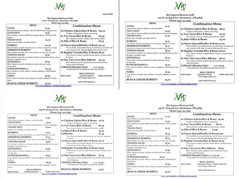 Rio Express Mexican Grill Menu