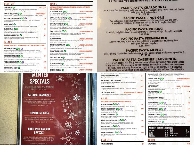 Pacific Pasta and Grill Restaurant and Catering Menu