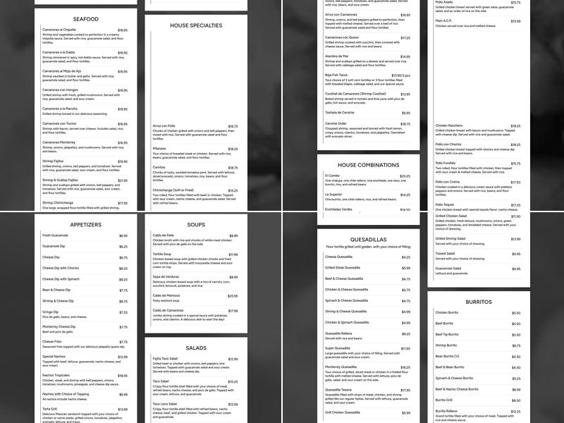 Monterrey Mexican Restaurant Menu