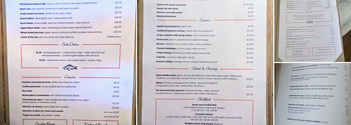 The Summerhouse Menu