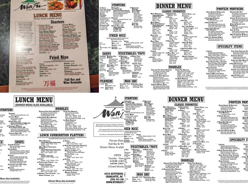 Wan Fu Quality Chinese Cuisine Menu