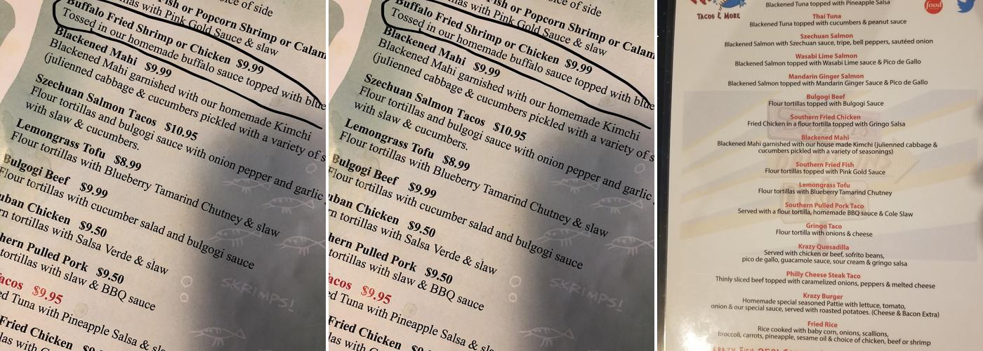 Krazy Fish Menu