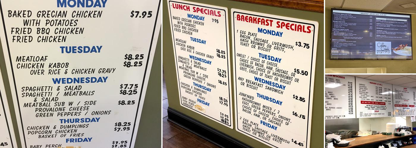 Coffey Creek Cafe Menu