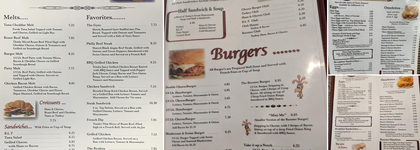 Rooster's Restaurant Menu