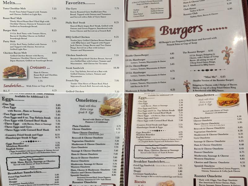 Rooster's Restaurant Menu
