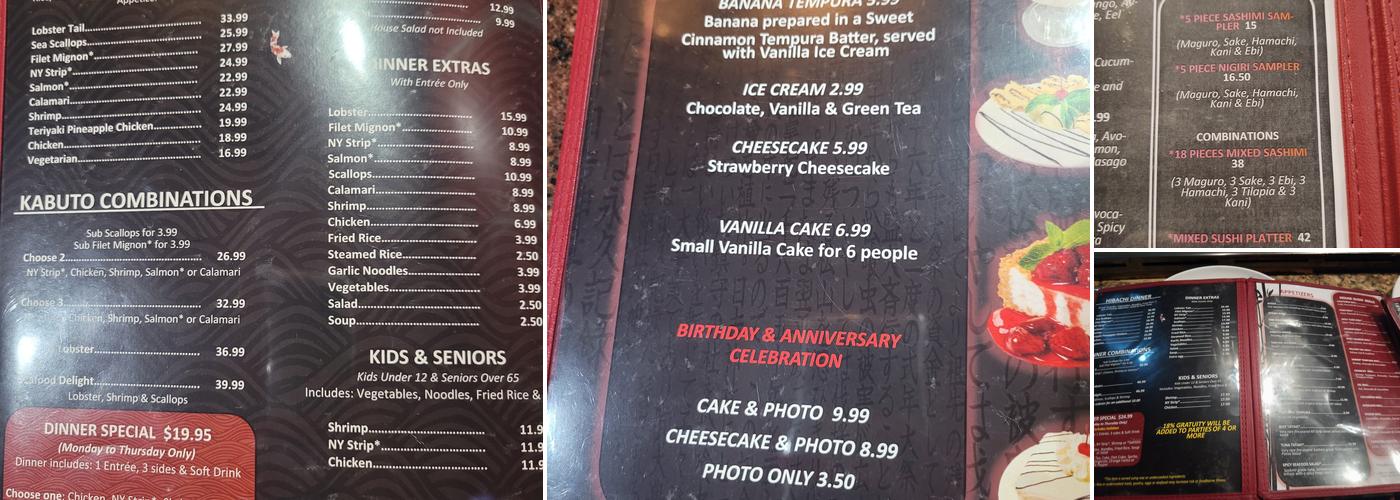 Kabuto Japanese Steakhouse & Sushi Bar (Tyvola Rd Location) Menu