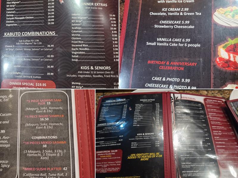 Kabuto Japanese Steakhouse & Sushi Bar (Tyvola Rd Location) Menu
