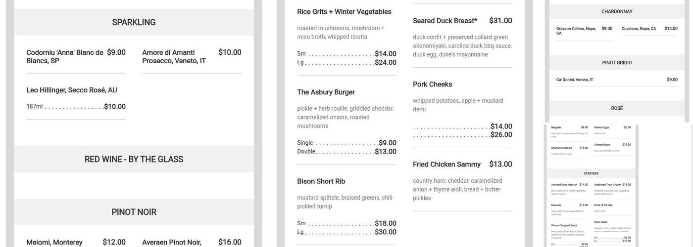 The Asbury Menu