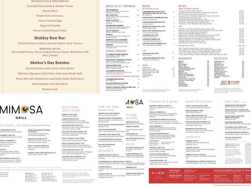 Mimosa Grill Menu